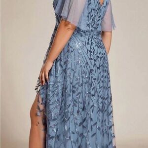 Elegant Blue Embroidered Dress